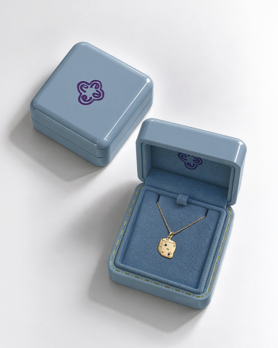 Assertive medallion necklace, gold plated vermeil finish, in box