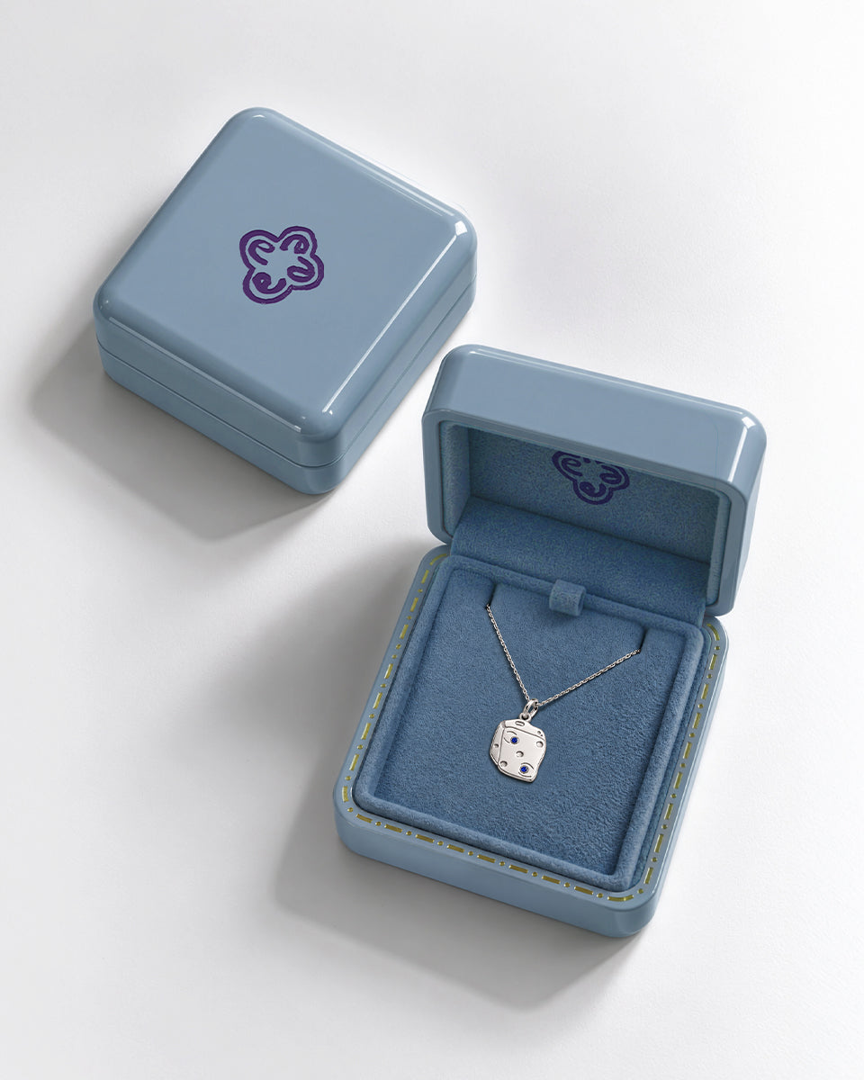 Assertive medallion necklace, silver finish, in box