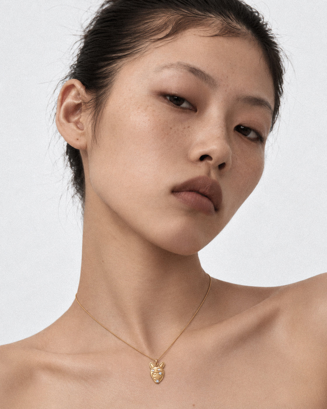 Perceiver medallion necklace, gold with diamonds finish, lifestyle