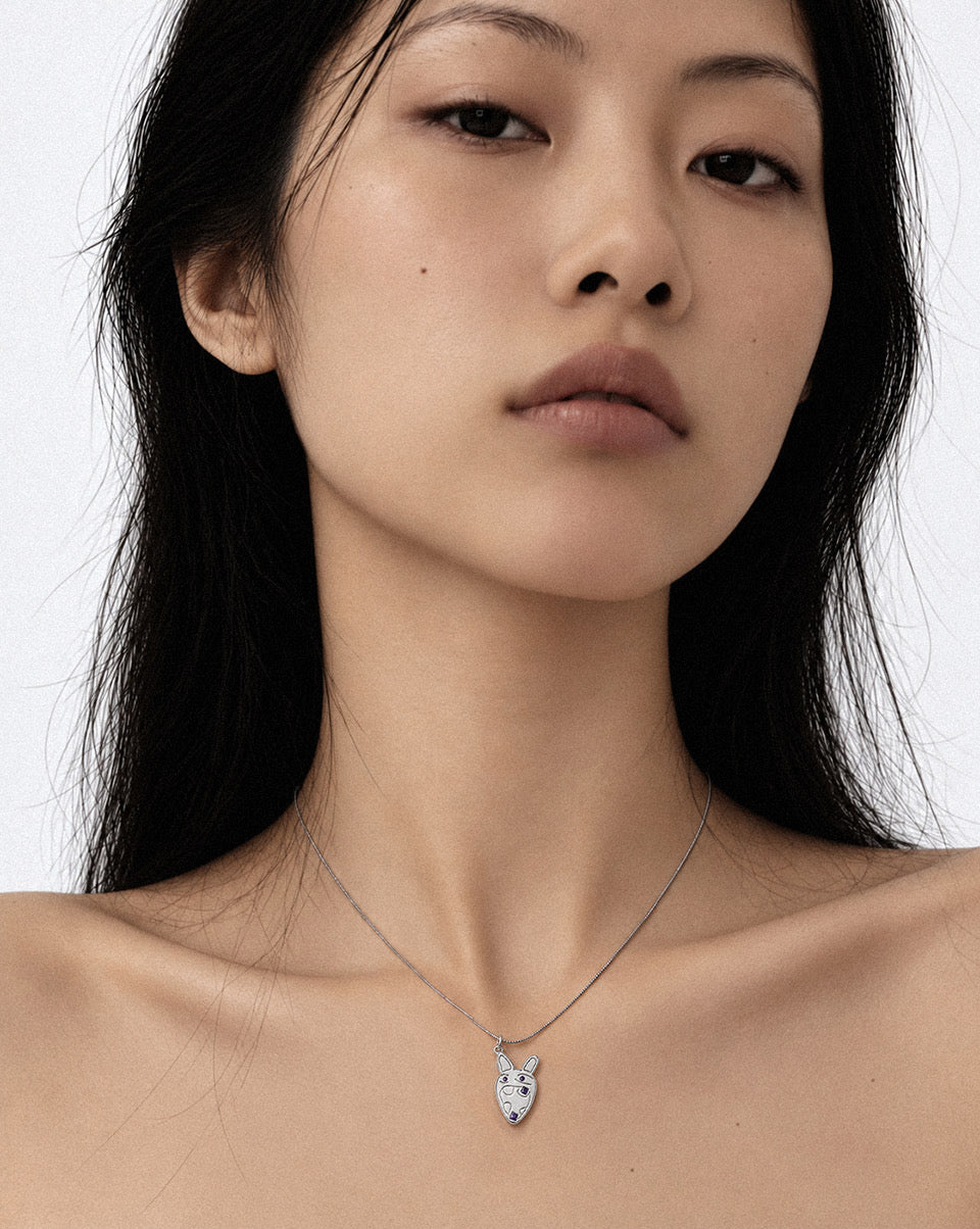Perceiver medallion necklace, silver finish, lifestyle